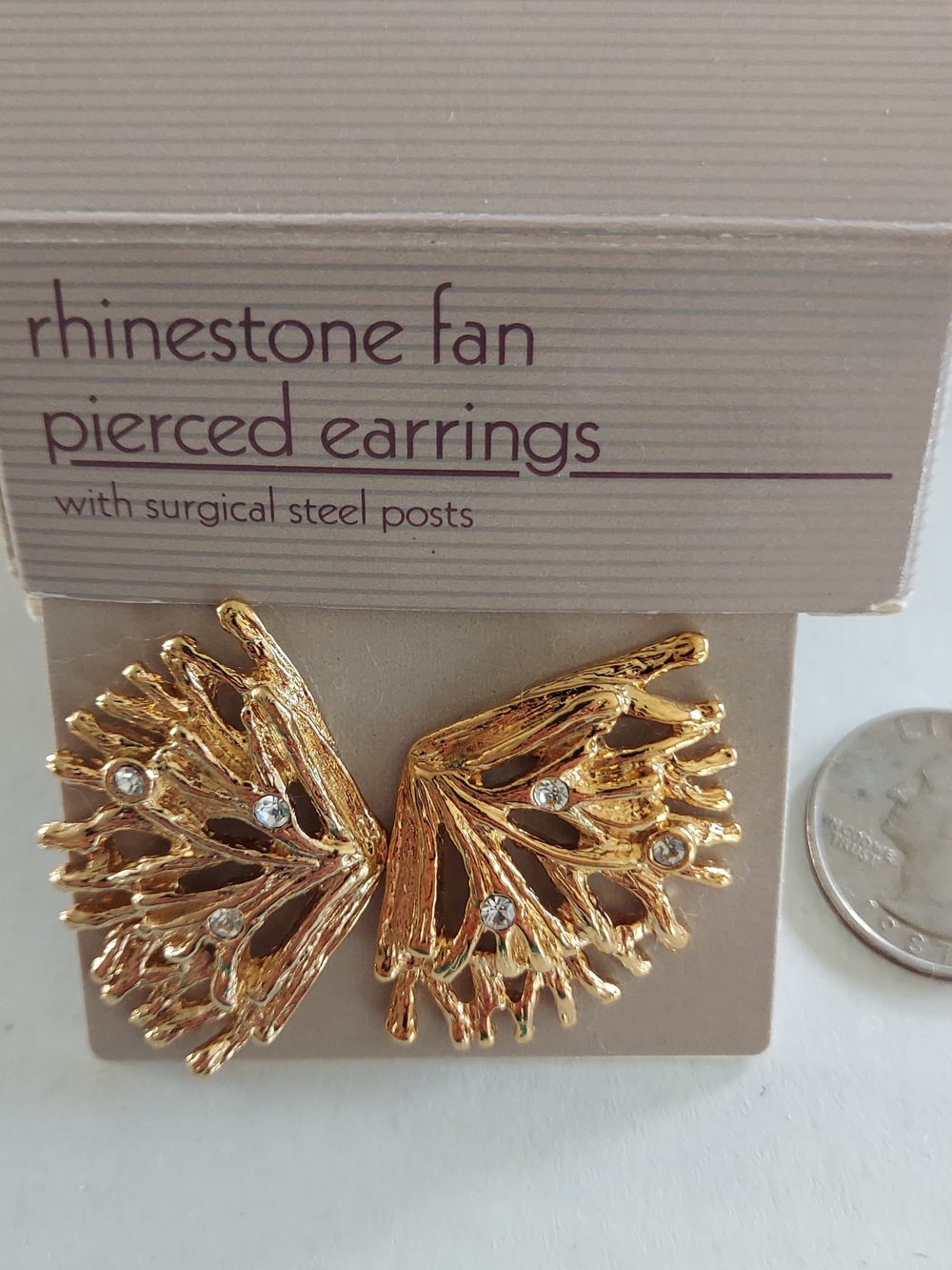 Vintahe Avon Gold Rhinestone Fan Earrings